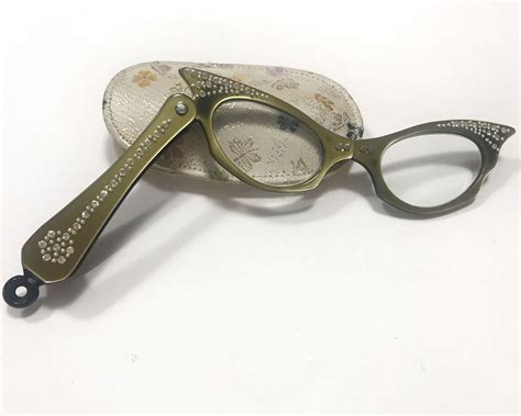 Vintage Folding Eyeglasses Cat Eye Lorgnette Reading Glasses Etsy