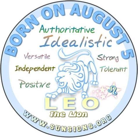 August is taken from the latin augustus, consecrated by the augurs, this name was attributed in honor of the emperor augustus. August 5 Zodiac Sign Is Leo. Birthday Horoscope of People ...