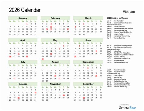 2026 Vietnam Calendar With Holidays
