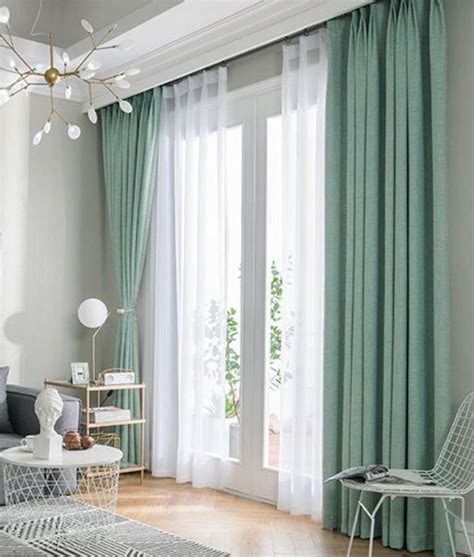 Pair Of Fresh Green Curtains Heavy Weight Curtain Linen Blend Fabric