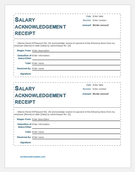 Salary Acknowledgment Receipt Template For Word Word Excel Templates