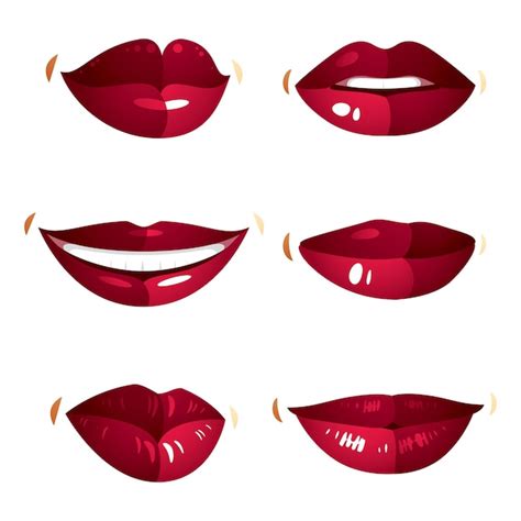 premium vector set of vector sexy female red lips expressing different emotions and isolated