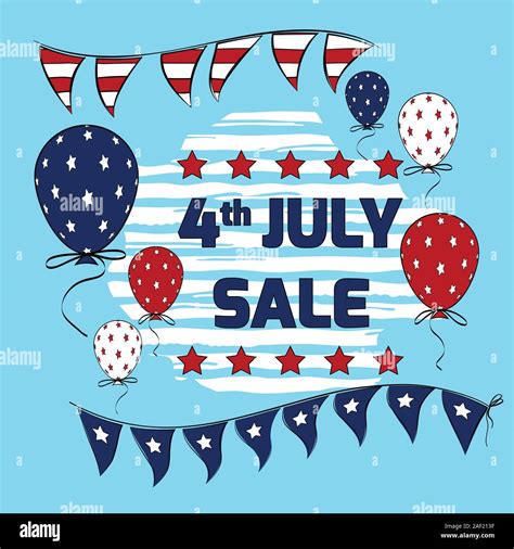 4th July Sale Banner Vector Design With Patriotic Party Flags On String
