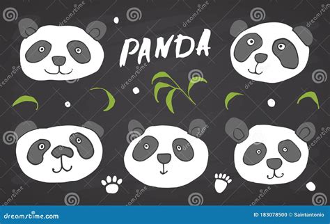 Cute Panda Bear Doodles Set Cute Animals Sketch Hand Drawn Cartoon