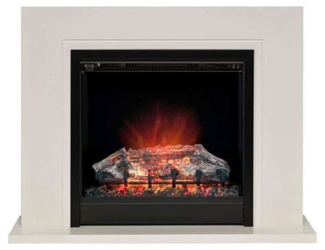 Modern Langdon Soft White Stone Electric Fireplace Suite Lentine Marine