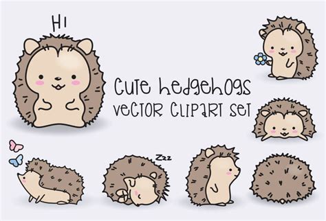 Premium Vector Clipart Kawaii Hedgehogs Cute Hedgehogs Etsy Kawaii
