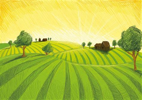 Evening Farm Stock Illustration Illustration Of Background 42744976