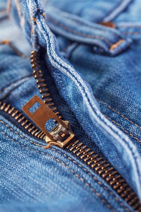 Close Up Of Zipper In Blue Jeans Stock Image Image Of Cloth Style