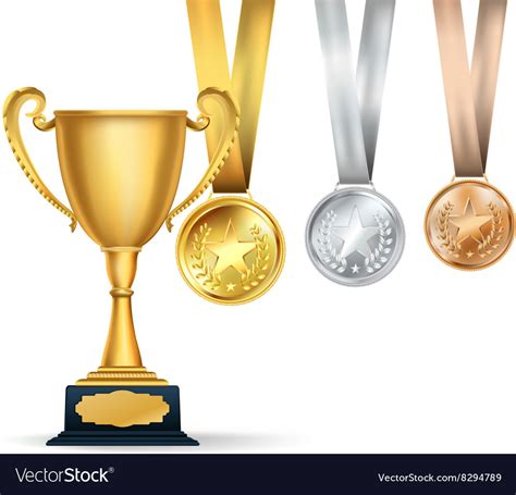Golden Trophy Cup And Set Of Medals Royalty Free Vector