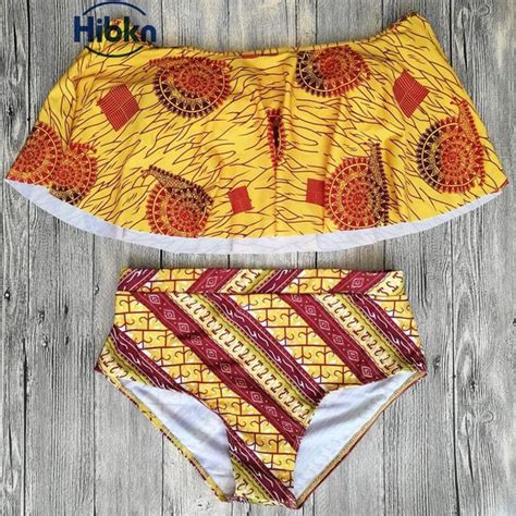 African Print High Waisted Bikini Off Shoulder Swimsuit Atmkollectionz