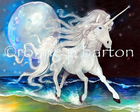 Moonlight Unicorn Ocean Fantasy Fine Art 5x7 Print By Ronnebarton Ronne
