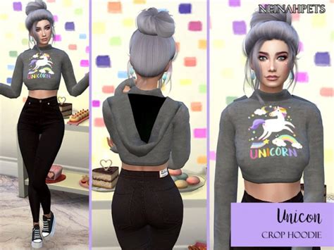 The Sims Resource Unicorn Crop Top Hoodie By Neinahpets Sims 4 Downloads