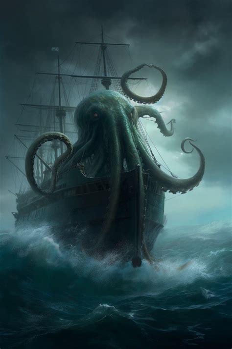 Kraken Cthulhu Ship Tattoo Sleeves Octopus Graphic Aztec Artwork