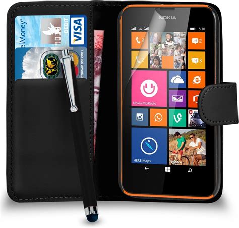 Nokia Lumia 635 Premium Leather Black Wallet Flip Case