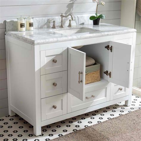 24 inch bathroom vanity louvered shutter door style. 48" Transitional Bathroom Vanity Single Sink Cabinet White ...