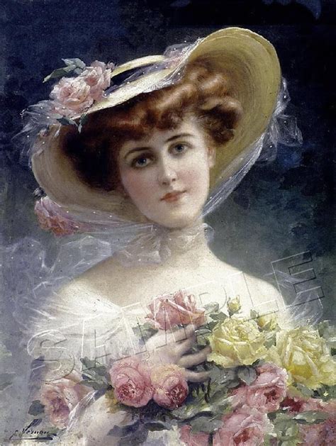 Details About Victorian Lady Chic Shabby Rose Emile Vernon Canvas