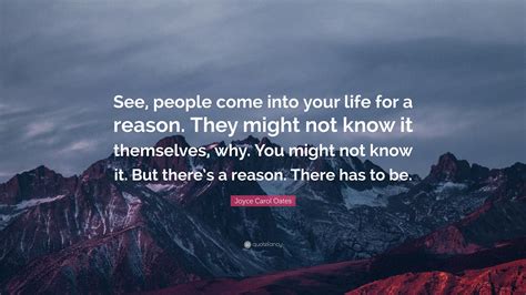 Others will quickly pass by and leave hardly a trace of dust. Joyce Carol Oates Quote: "See, people come into your life for a reason. They might not know it ...