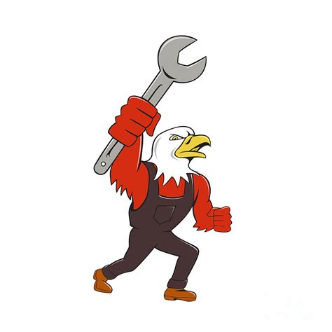 American Bald Eagle Mechanic Spanner Cartoon Digital Art By Aloysius