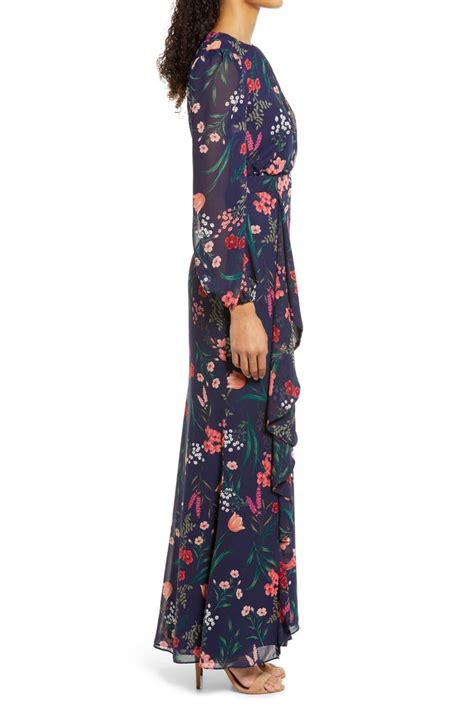 Eliza J Floral Cascade Ruffle Long Sleeve Dress Nordstrom
