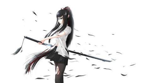 Schoolgirl With A Katana Sword Wallpaper Anime