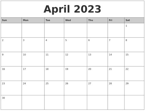 Free Printable Monthly Calendar April 2023 2023 Calendar Printable
