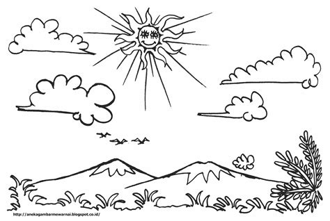 Gambar Mewarnai Pemandangan Langit Cerah Untuk Anak PAUD