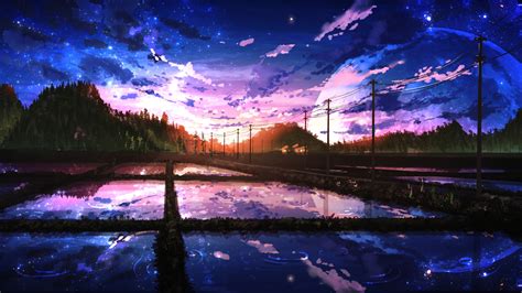 Beautiful Sunrise Clouds Scenery Paddy Field Anime Phone Iphone 4k