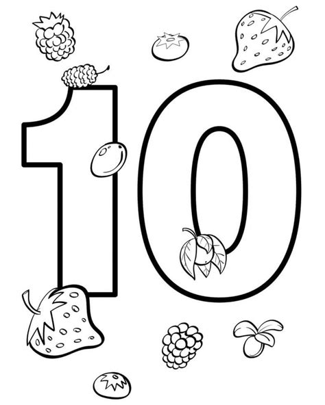 Número 10 Y Frutas Para Colorear Imprimir E Dibujar Coloringonlycom