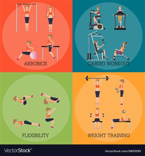Set Of Fitness Aerobic Strength And Body Shaping Vector Image