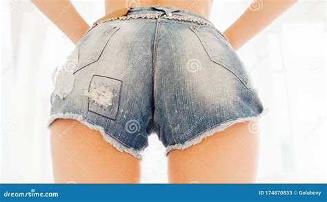 Sensual Female Beauty Woman Buttocks Denim Shorts Stock Image Image Of Copyspace Seductive