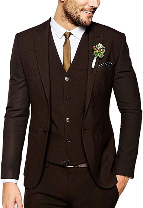 Fashion Dark Brown Men Suits 3 Pieces Wedding Suits For Men Groom