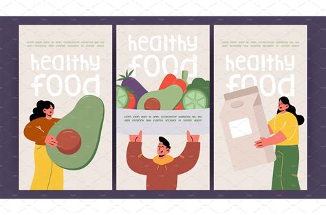 Healthy Food Posters With Vegetables Food Illustrations ~ Creative Market