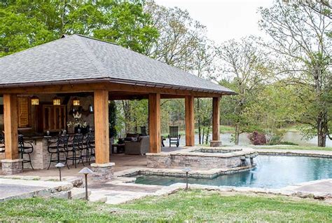 Outdoor Pool And Fireplace Designs Swimming Pools