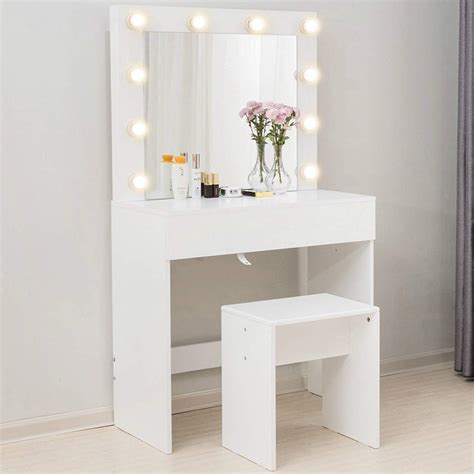 White vanity desk set with stool vintage style dressing table solid pine wood & iron frame furniture makeup desk vanity mirror nightstand inundy 4.5 out of 5 stars (19) $ 289.35 free shipping add to favorites makeup vanity, white, with a large makeup mirror and warm light, perfect for bedroom decor. Mecor Makeup Vanity Table w/10 LED Lights Mirror,Vanity ...