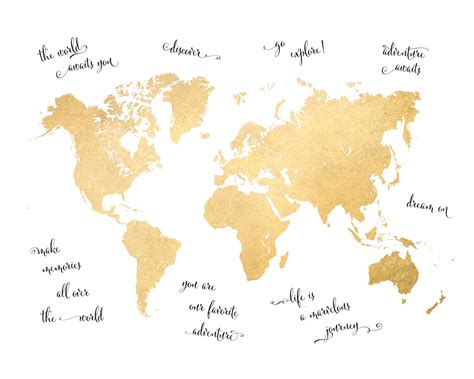 Carte De Inspirational Quotes Gold World Map ǀ Toutes Les Cartes Et