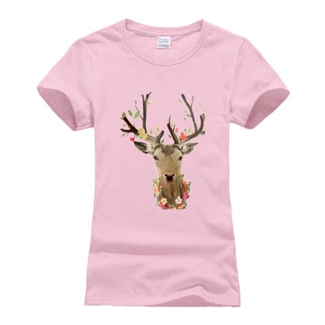 Cute Animal Deer Printed Short Sleeve T Shirts Women Streetwear