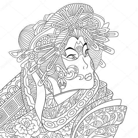 Zentangle gestileerde geisha vrouw — Stockvector © Sybirko 108380360