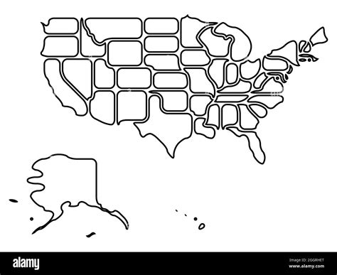 Simplified Map Of Usa United States Of America Rounded Shapes Of