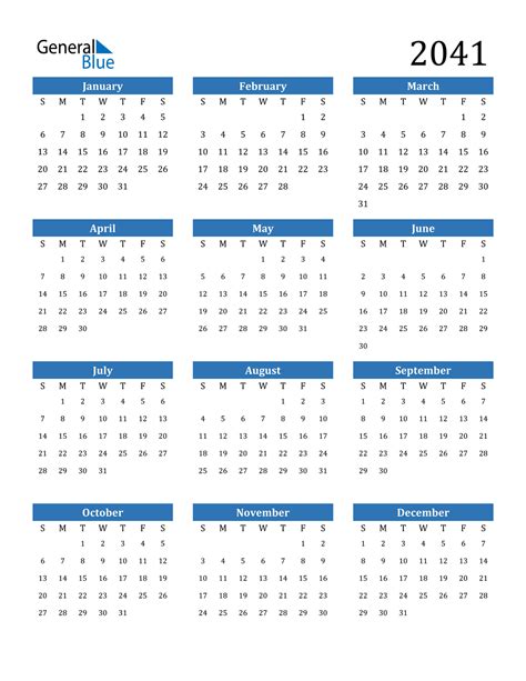 2041 Calendar Pdf Word Excel