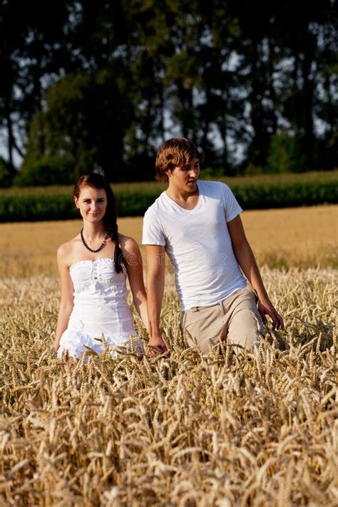 Happy Couple In Love Outdoor In Summer On Field Stock Photo Image Of