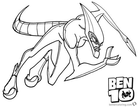 Ben 10 Coloring Pages Xlr8 Line Drawing Picture Free Printable