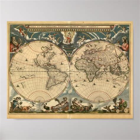 Very Old Latin World Map Poster Au