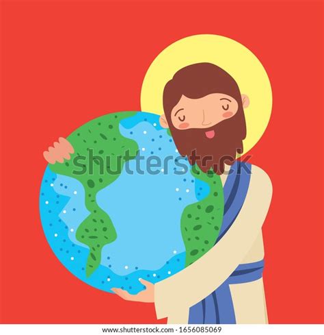 Jesus Christ Hugging Earth Planet Over Stock Vektor Royaltyfri