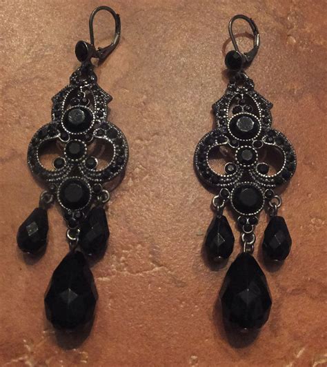 Vintage Black Crystal Chandelier Earrings Dangle Etsy Crystal