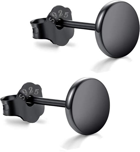 Black Stud Earrings 925 Sterling Silver Dot Studs 3mm 8mm Options Flat