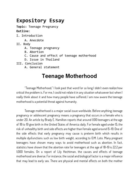 Expository Essay 2 Teenage Pregnancy Adolescence