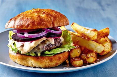 Beef Burgers With Double Fried Chips Recipe Au