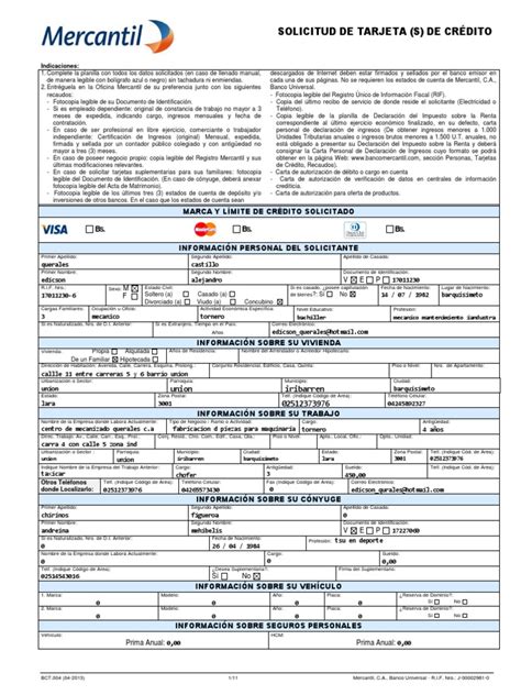 Solicitud De Tarjeta Para Llenar Pdf Tarjeta De Crédito Bancos