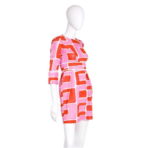 Livio De Simone Vintage Mod 1960s Mini Dress In Linen Abstract Pink And