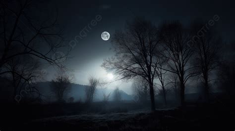 Night Time With Moon In Trees Background Picture Of A Dark Night Background Image And Wallpaper